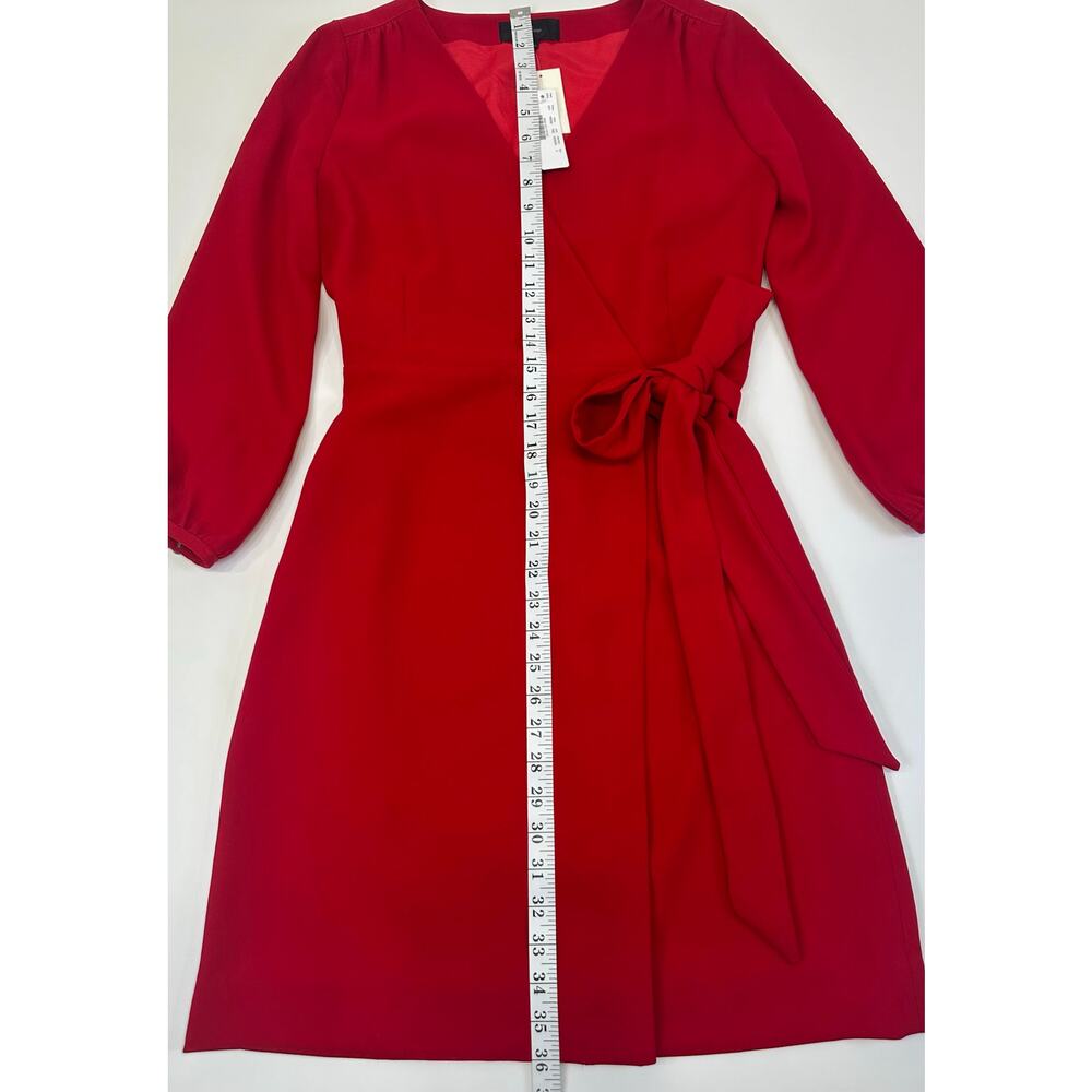 NWT J.Crew Bright Red Long Sleeve Faux Wrap Dress Size 2 - Picture 9 of 9